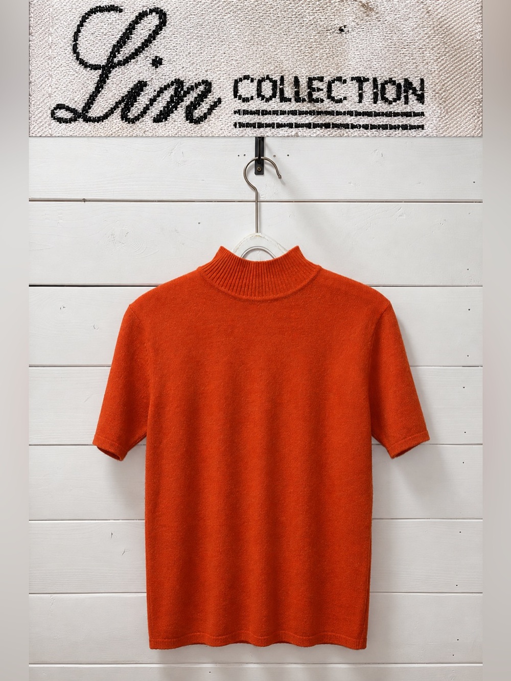 Lin Collection Orange Wool Mock-Neck Sweater – Size XXL